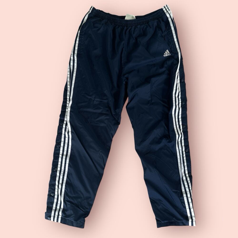 Vtg Adidas Track Pants Men Large Navy Blue Nylon Lined Y2K 90s Baggy Streetwear